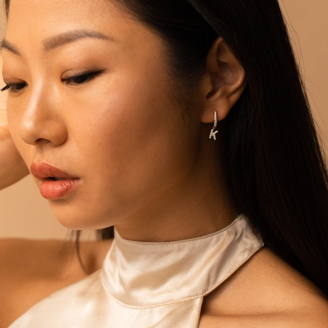 Diamond Letter Earrings Dainty Huggie Earrings