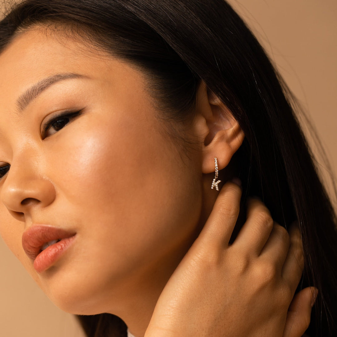 Diamond Letter Earrings Dainty Huggie Earrings