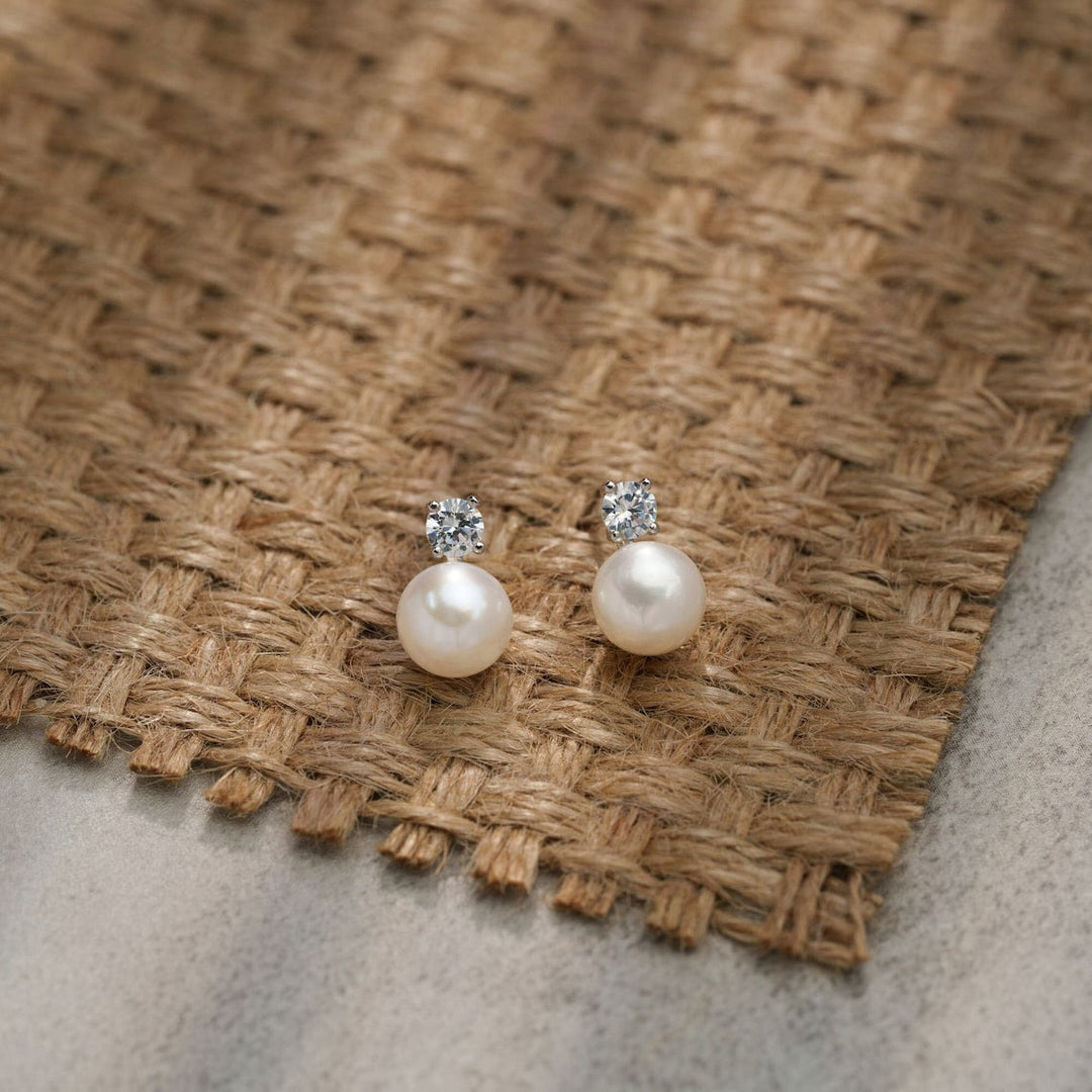 Pearl Stud Earrings Dainty CZ Earrings