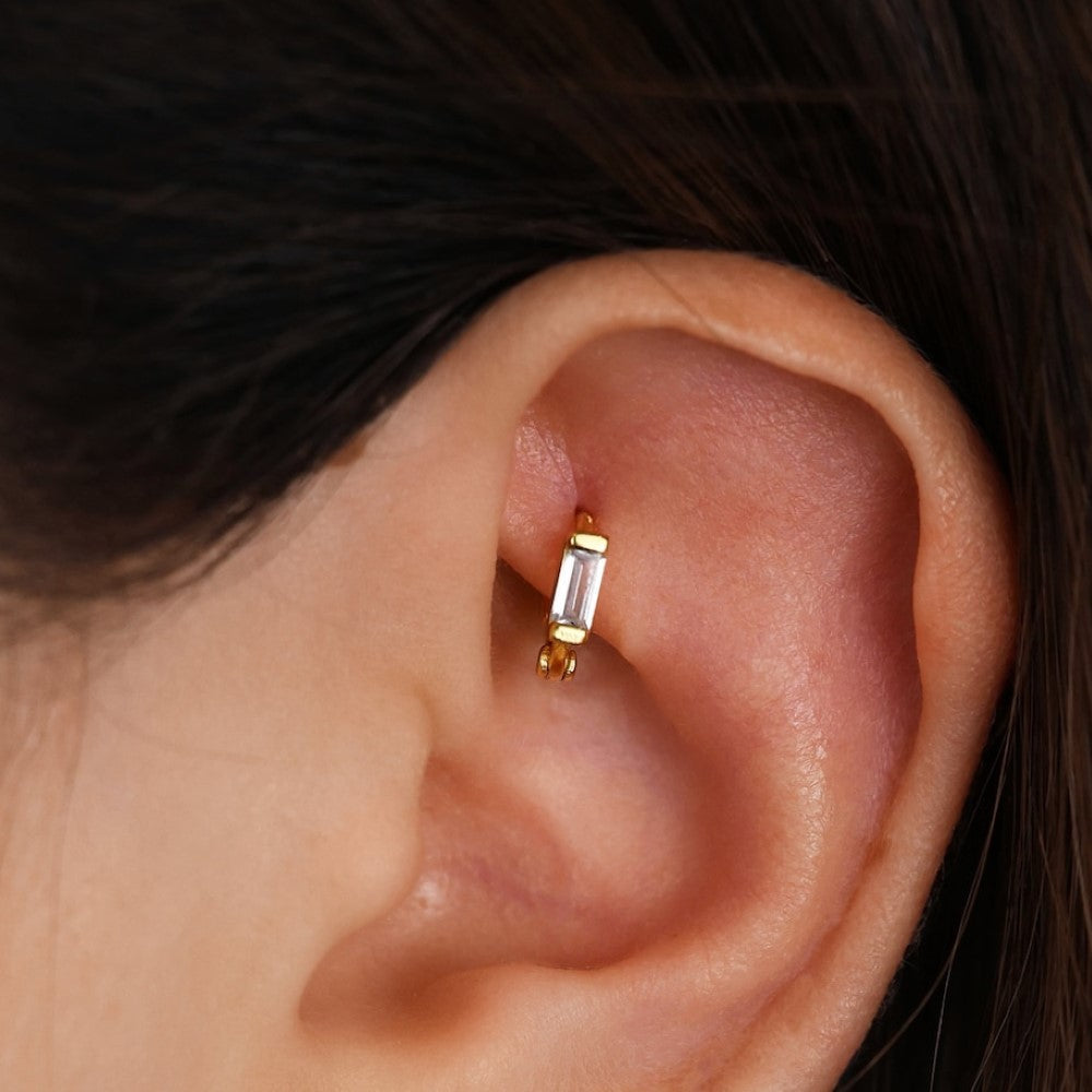 Diamond Ear Cuff Baguette Cartilage Earrings