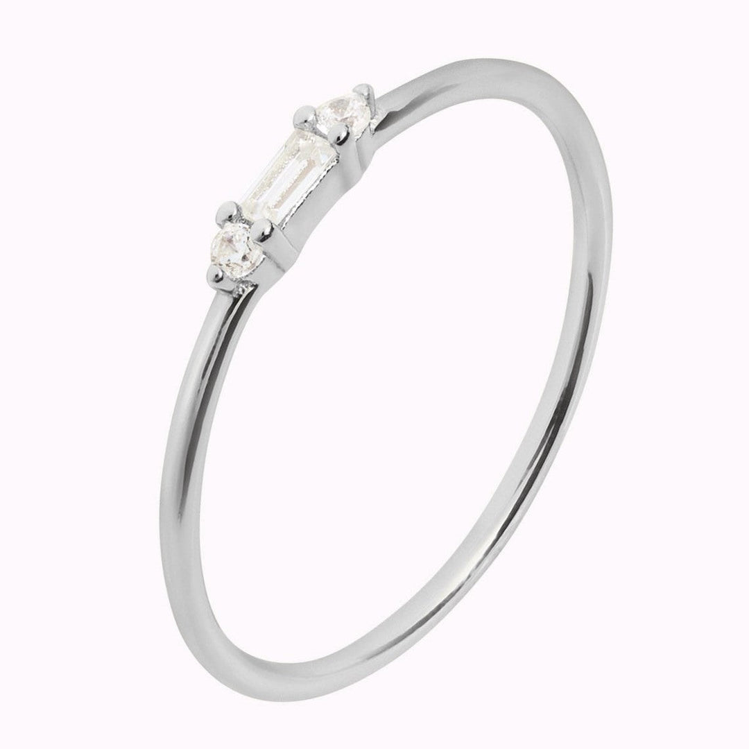 Tiny Baguette Dainty Round CZ Ring