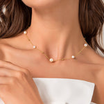 Load image into Gallery viewer, Gold and Pearl Necklace Alternating Pearl and Gold Chain
