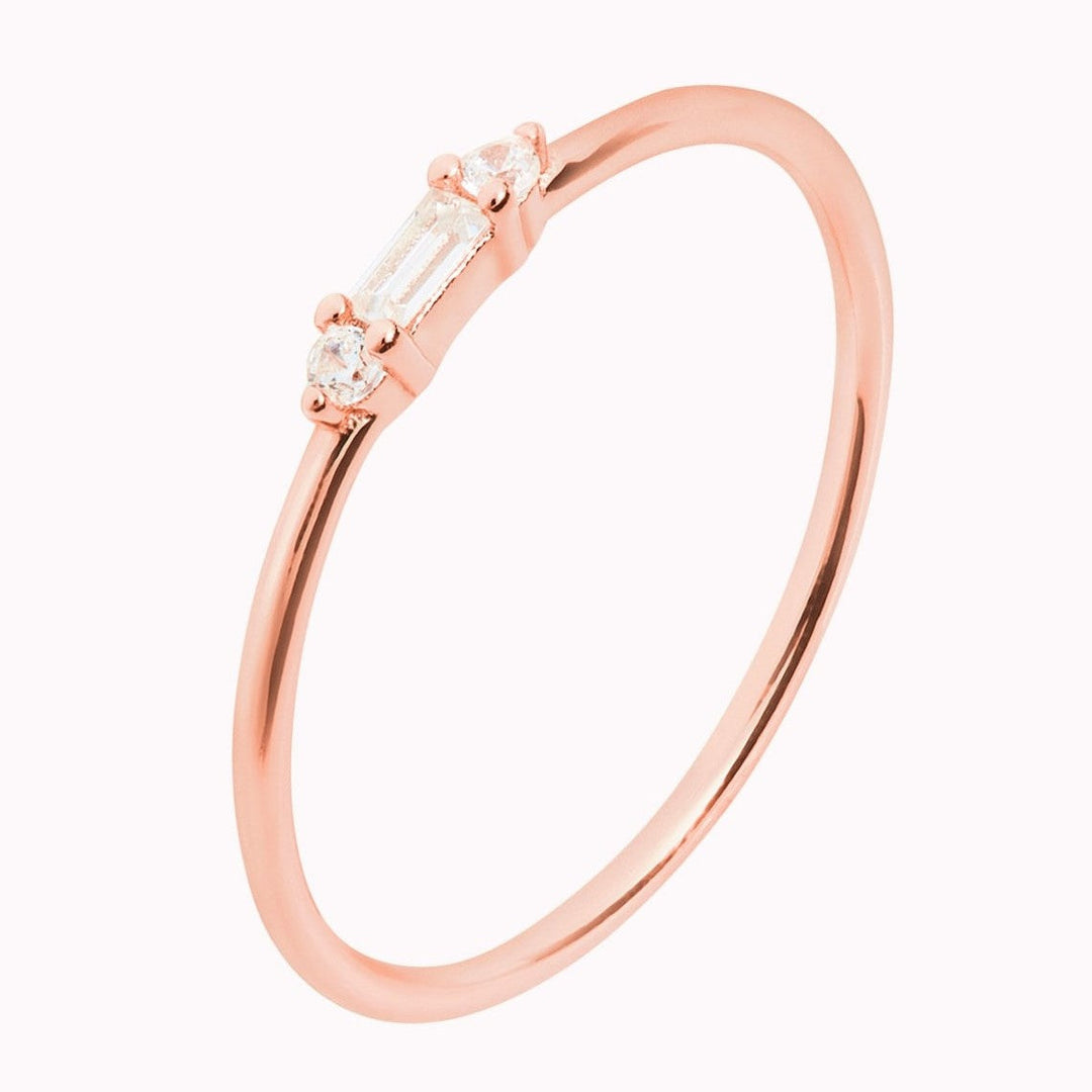 Tiny Baguette Dainty Round CZ Ring