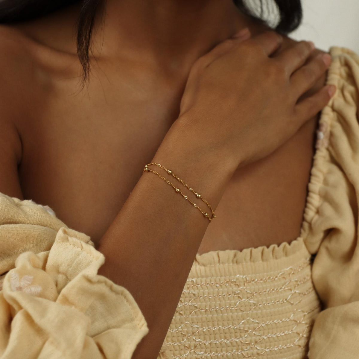 Ripple bead double chain layered bracelet