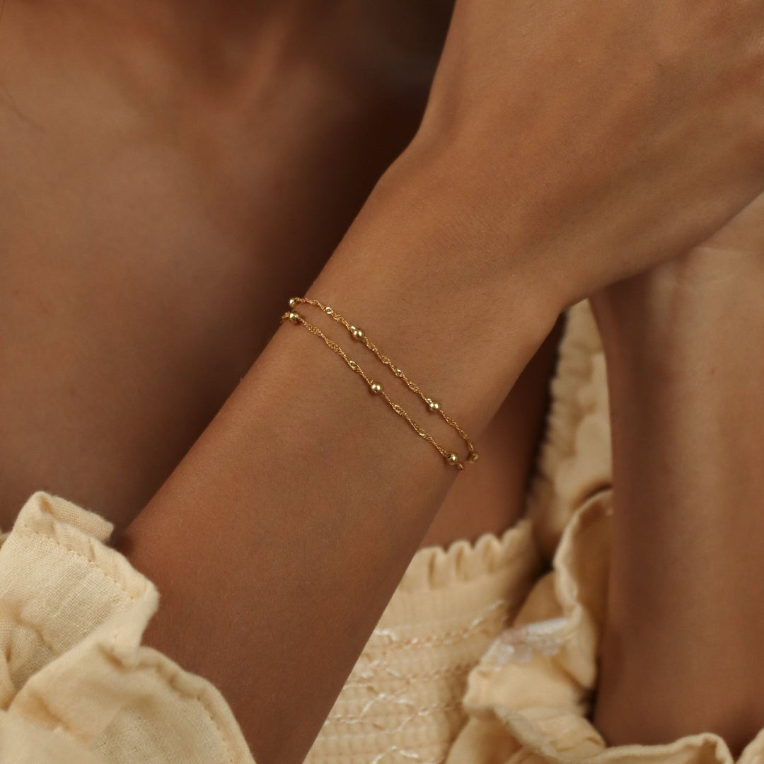 Ripple Bead Double Chain Layered Bracelet