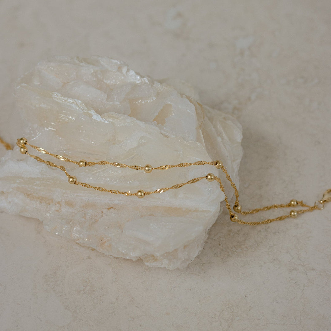 Ripple Bead Double Chain Layered Bracelet
