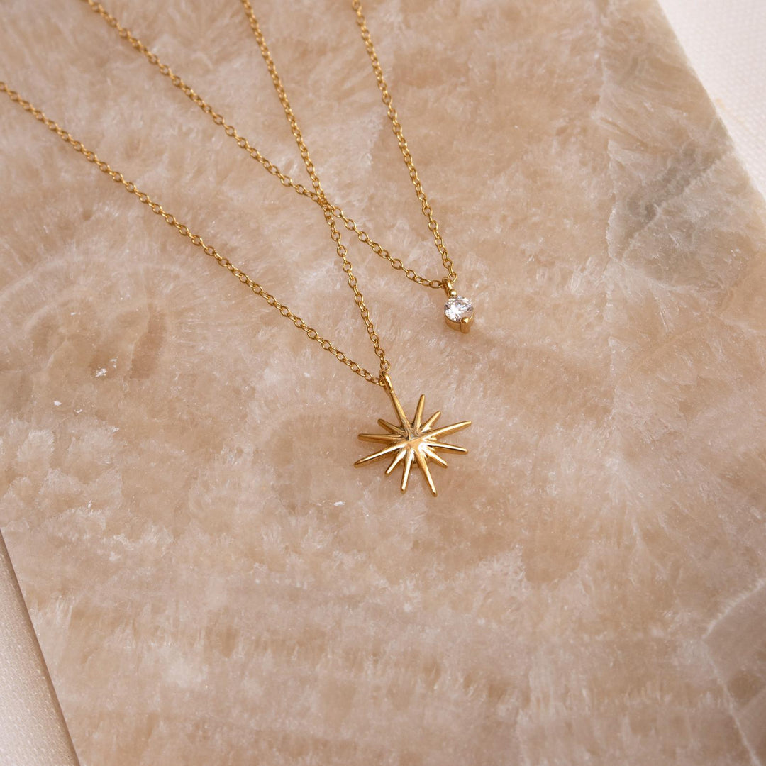 Double Layer Star Necklace Starburst Duo Necklace