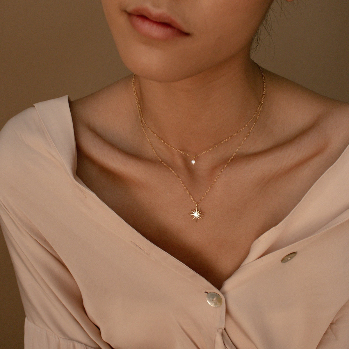 Double layer star necklace starburst duo necklace