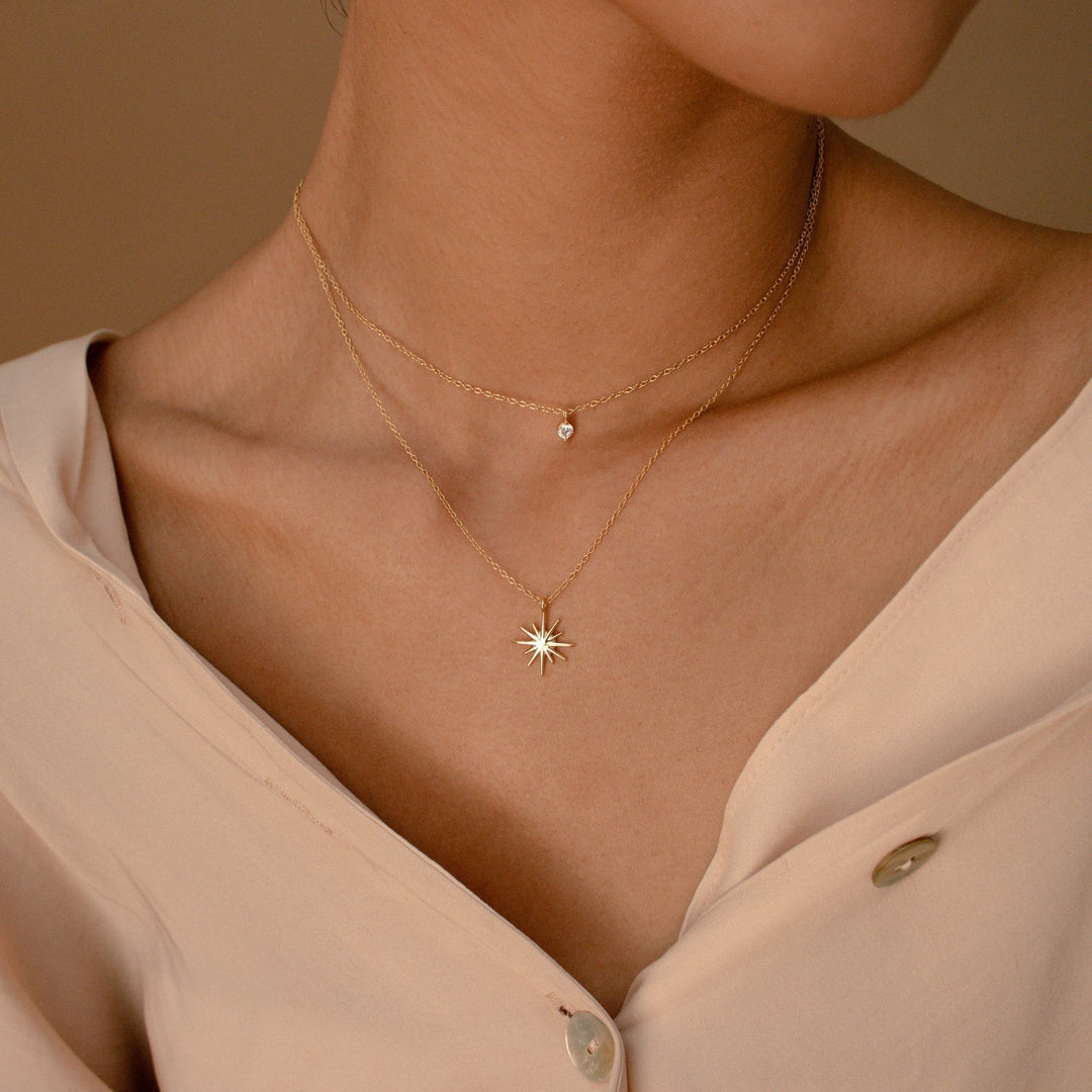 Double Layer Star Necklace Starburst Duo Necklace