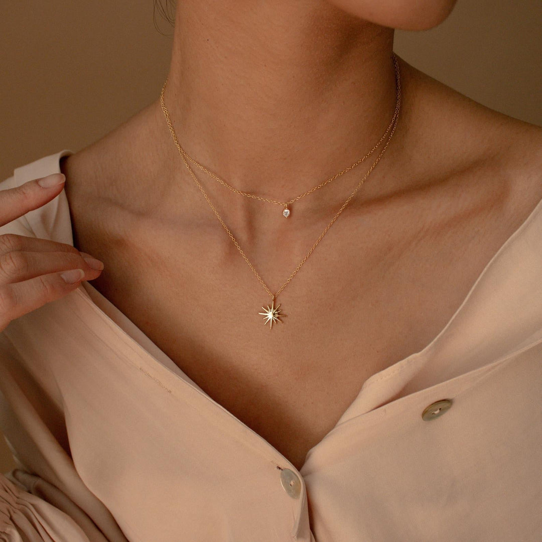 Double Layer Star Necklace Starburst Duo Necklace