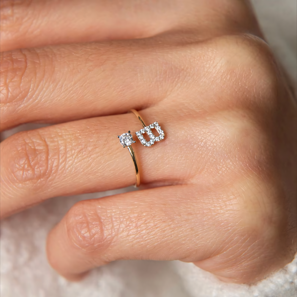 Adjustable dainty diamond letter initial ring