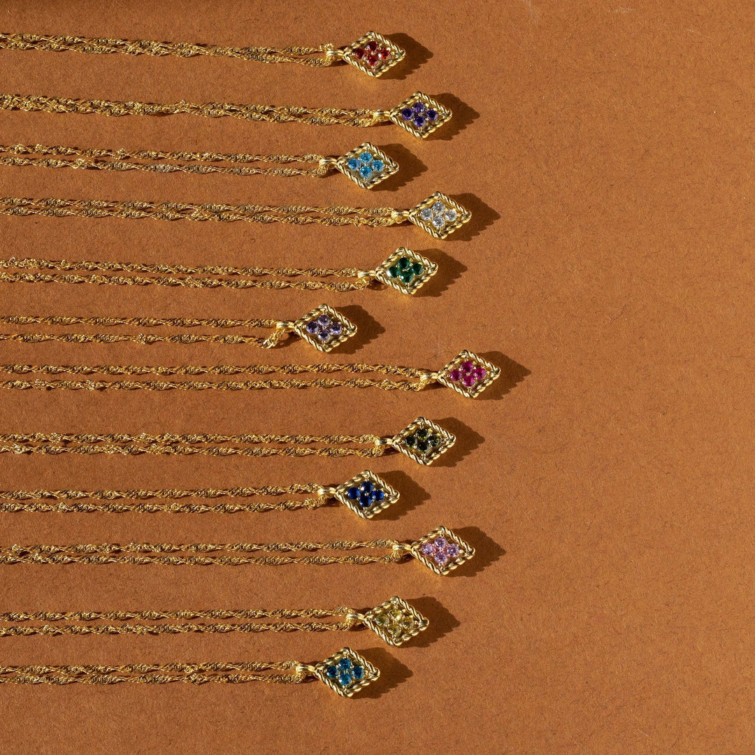 Birthstone Rhombus Pendant Necklace