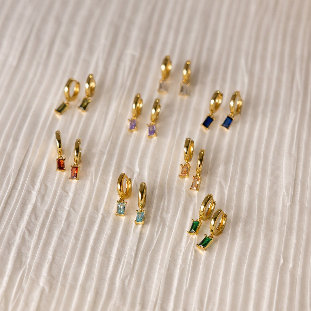 Birthstone Baguette Hoop Earrings Birthstone Huggies