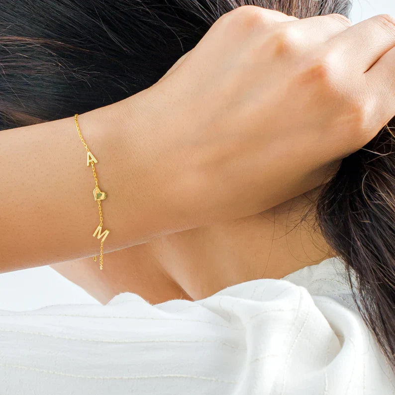 Double Initial Heart Bracelet Double Love Heart Bracelet