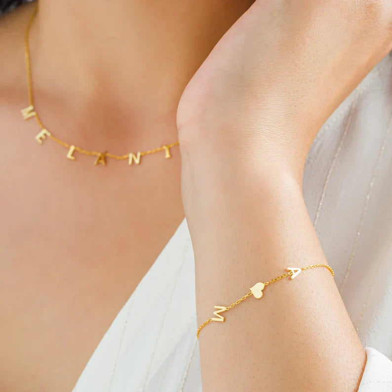 Double Initial Heart Bracelet Double Love Heart Bracelet