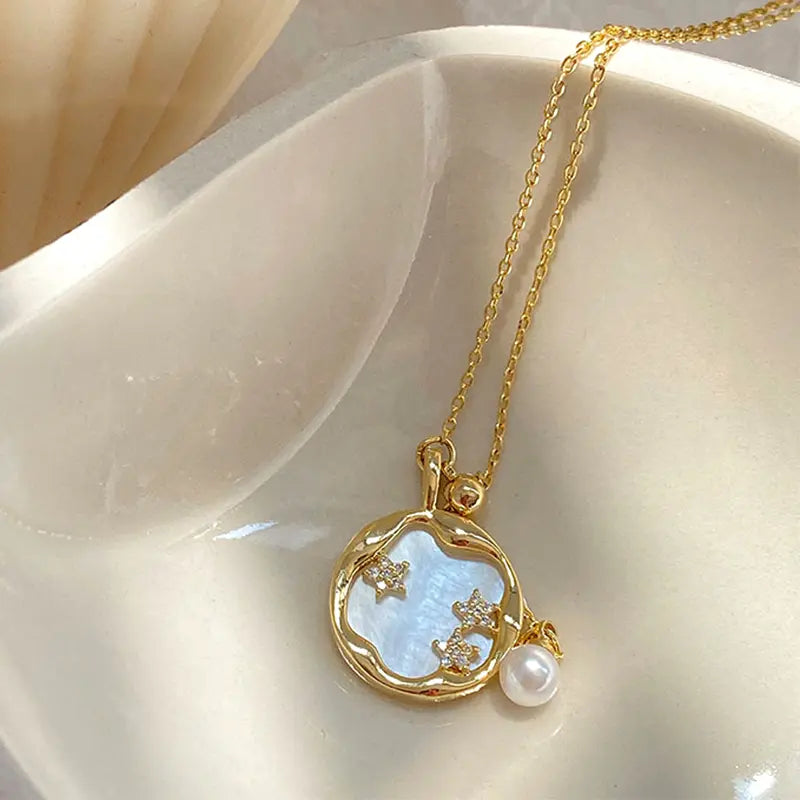 Dainty Moonstone Moon Necklace in Gold
