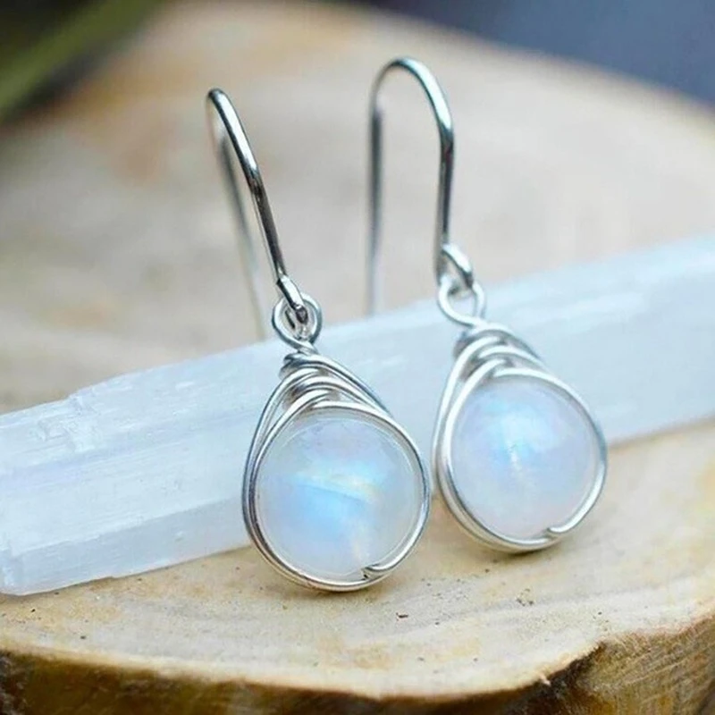 Bohemian moonstone vintage drop earrings