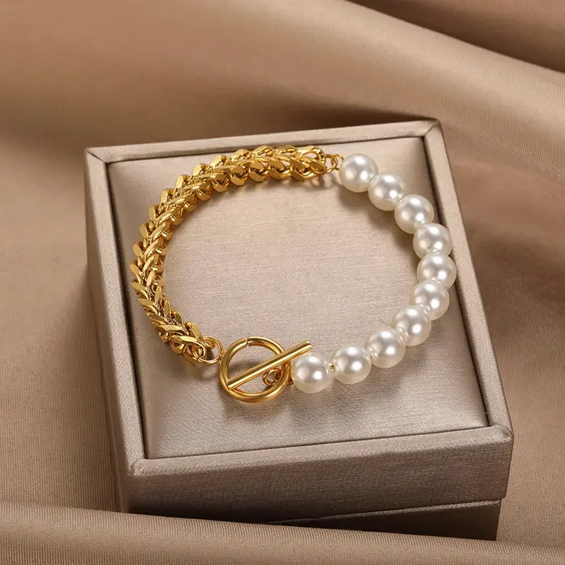 Dainty Pearl Charm Bracelet in Gold