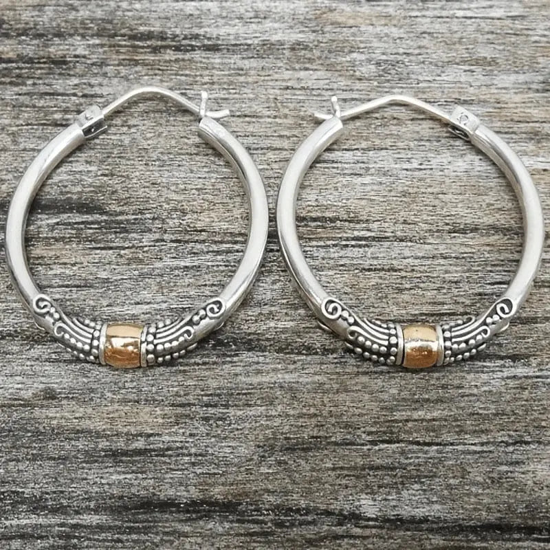 Chic Vintage Hoop Earrings in Silver