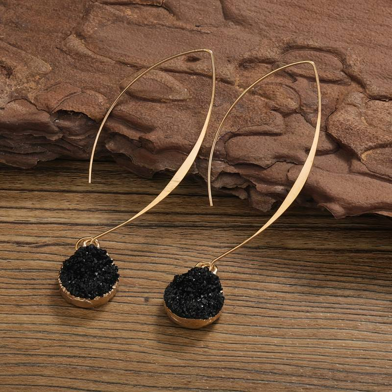 Bohemian Black Vintage Drop Earrings in Gold