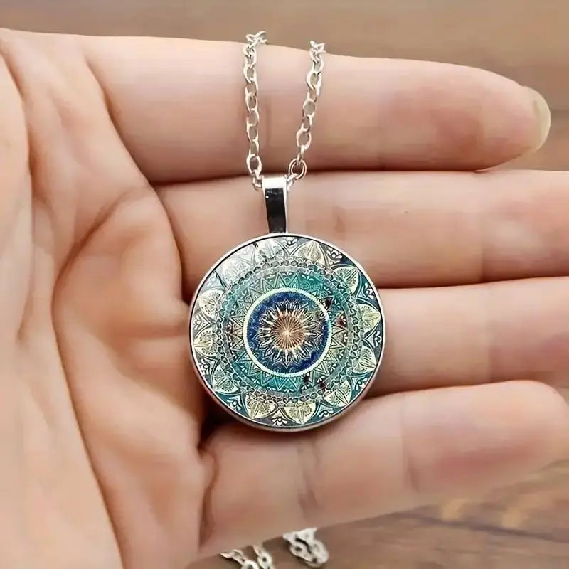 Dainty Blue Mandala Necklace