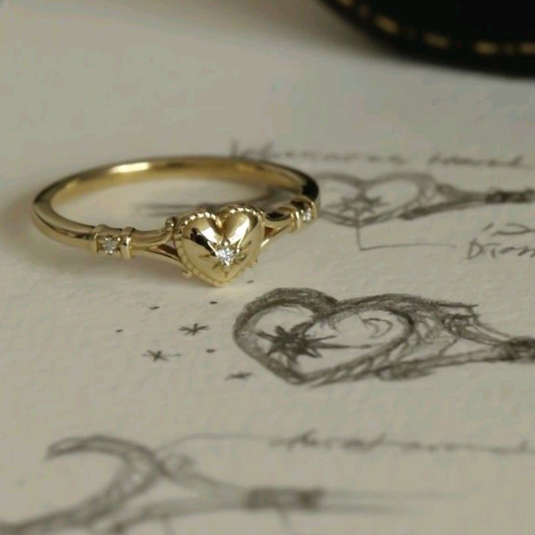 Heart Ring With Dainty Crystal Design in Gold