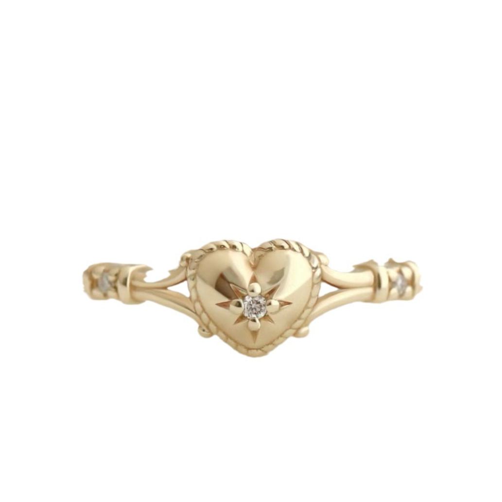 Heart Ring With Dainty Crystal Design in Gold