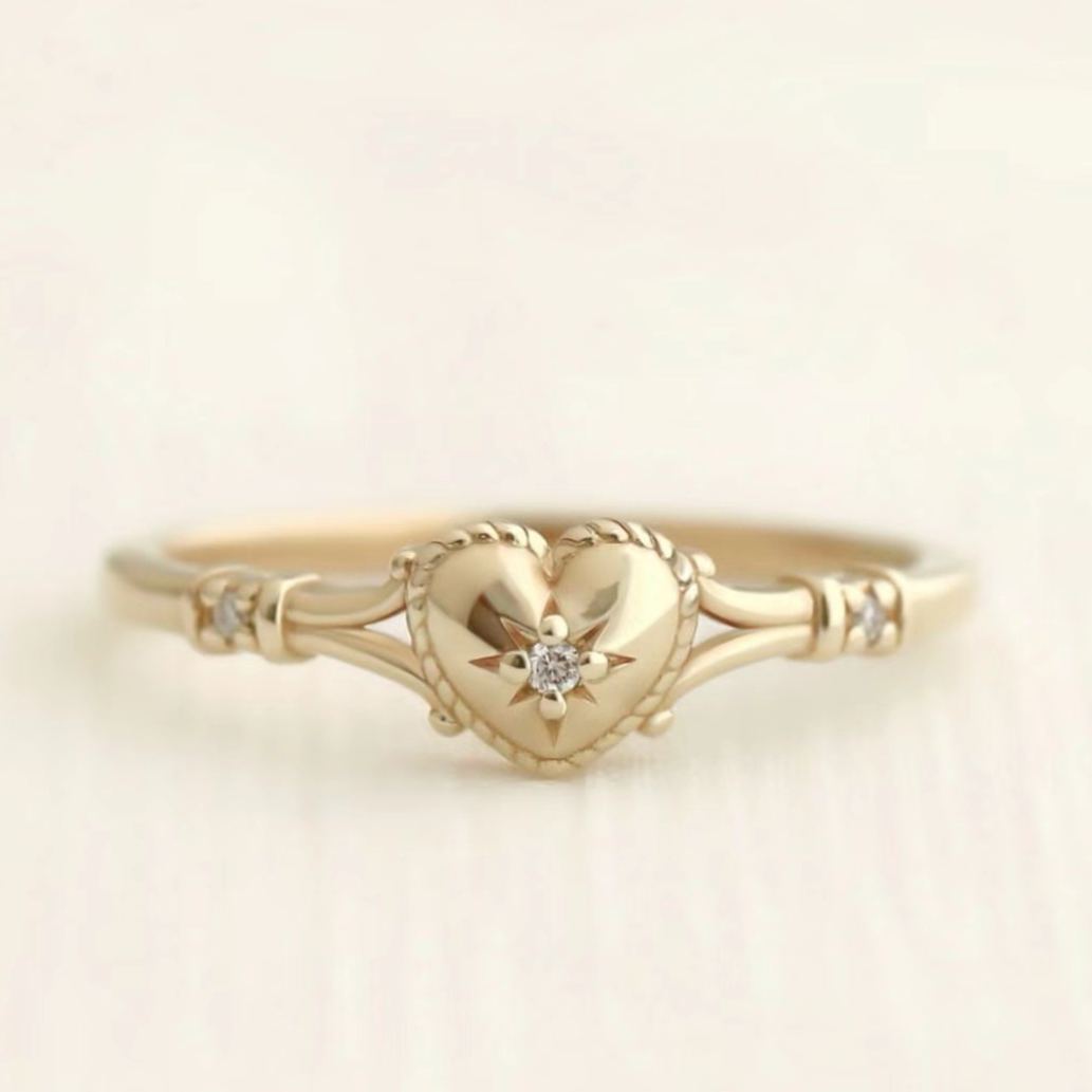 Heart Ring With Dainty Crystal Design in Gold