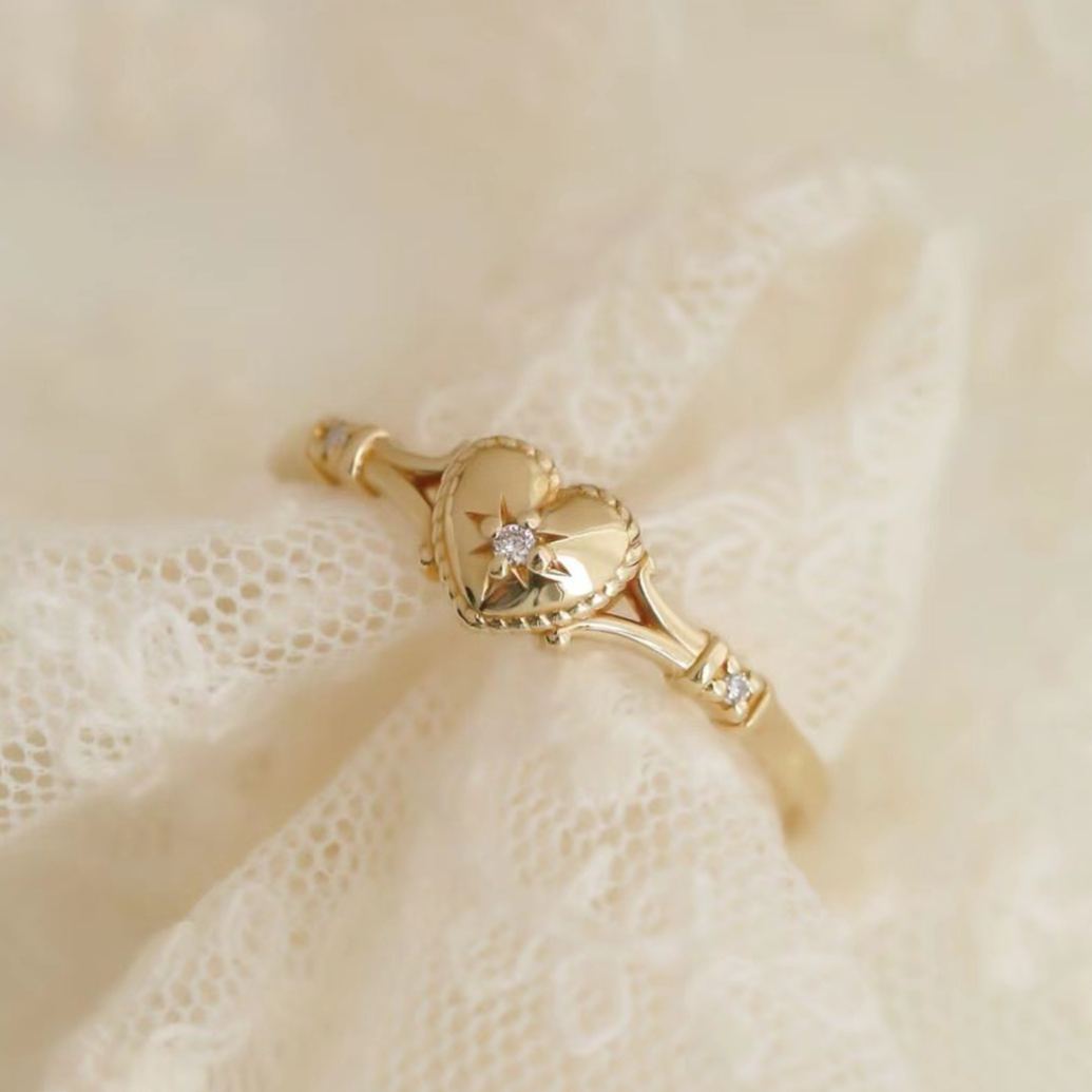 Heart Ring With Dainty Crystal Design in Gold