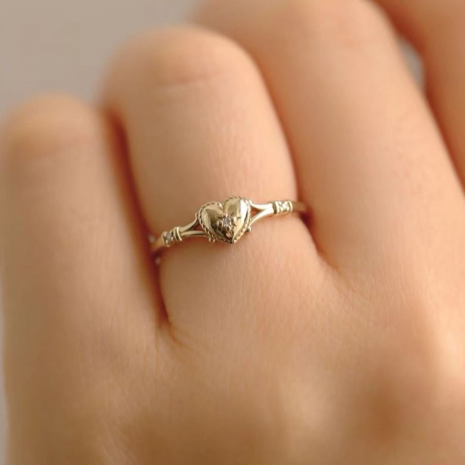 Heart Ring With Dainty Crystal Design in Gold