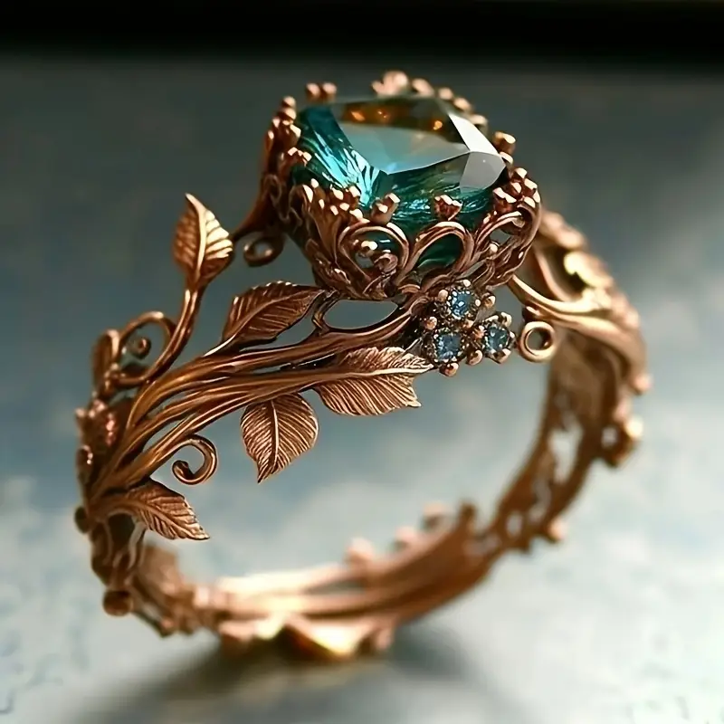 Vintage-Style Green Crystal Nature Ring