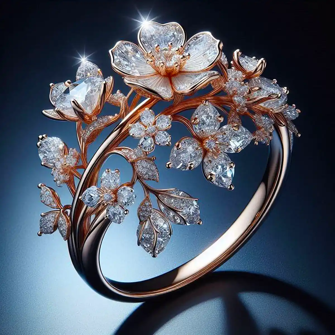 Romantic Crystal Flower Ring
