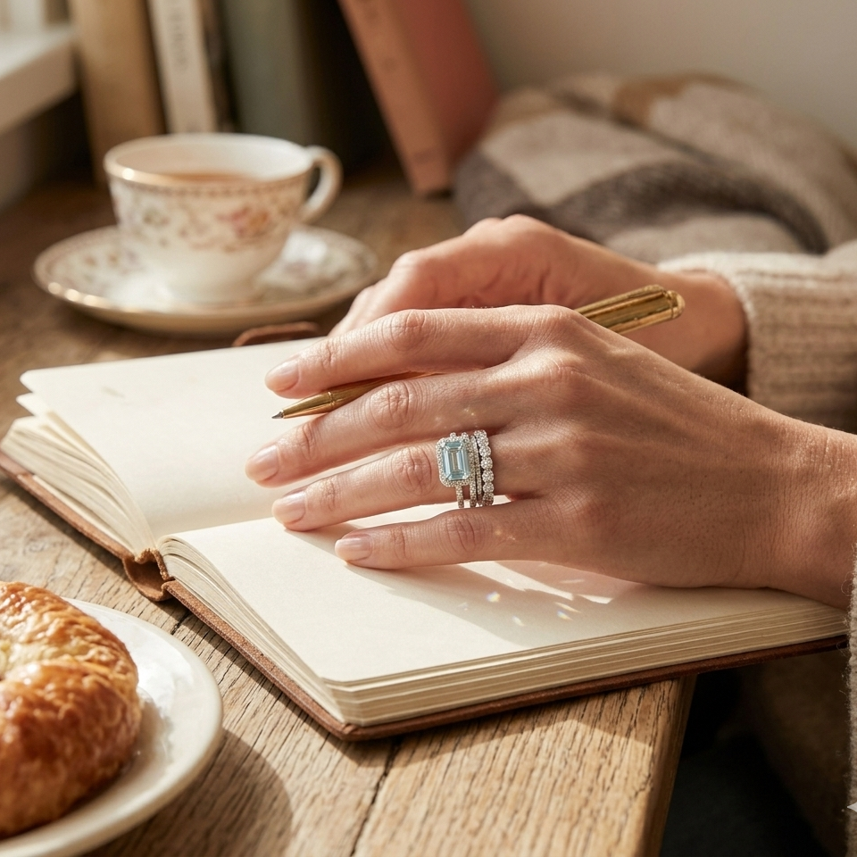 Dainty Turquoise Vintage Ring Set in Silver