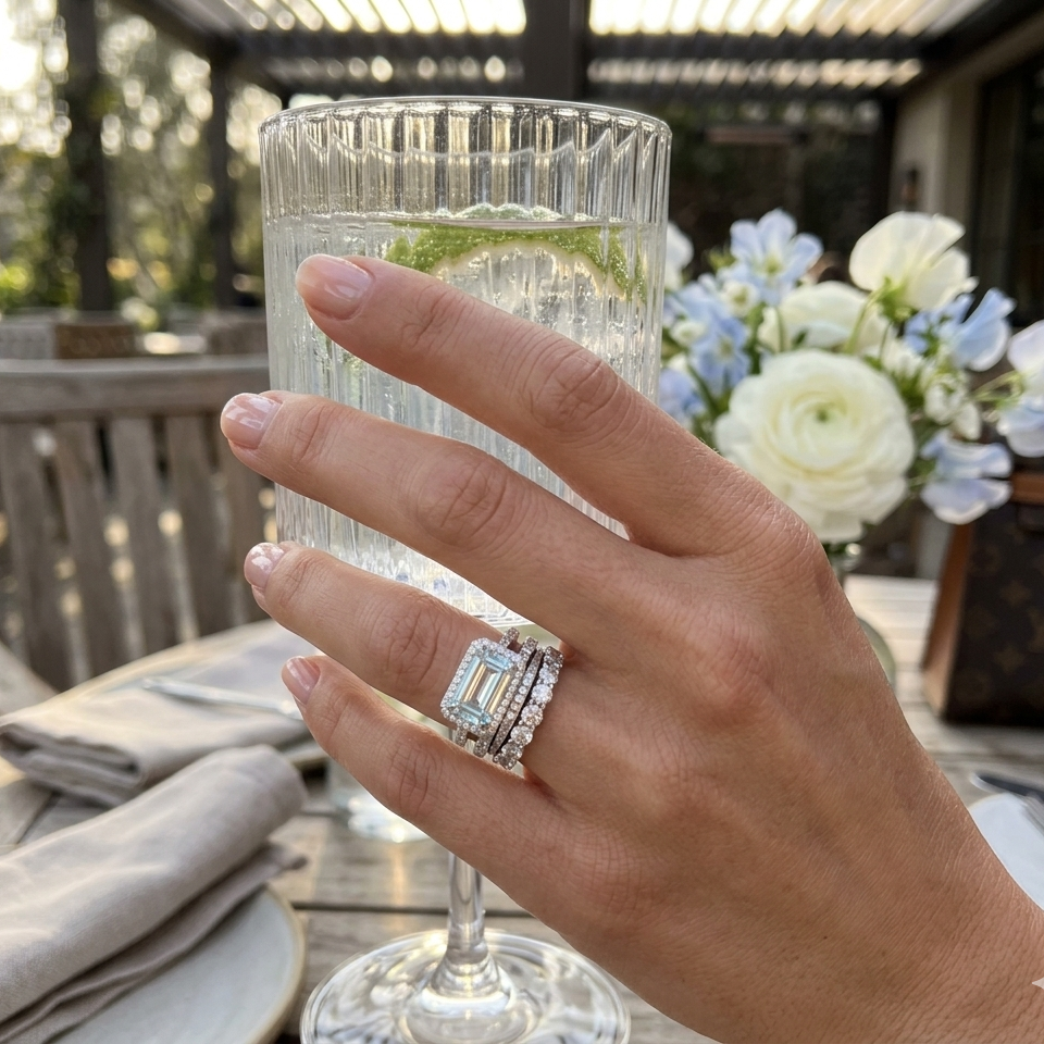 Dainty Turquoise Vintage Ring Set in Silver
