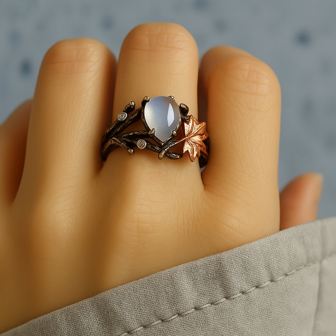 Dainty moonstone nature ring