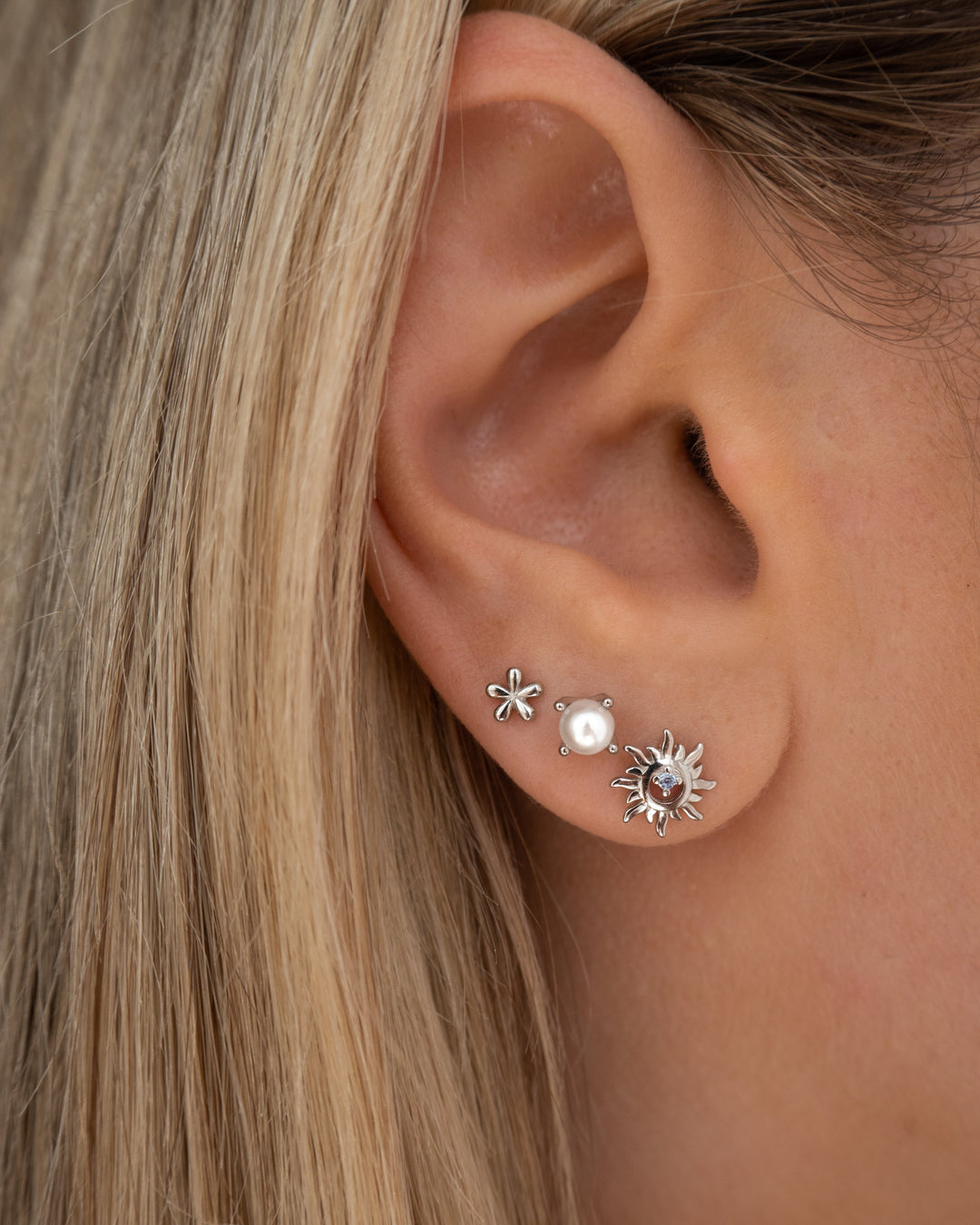 Silver Sterling Silver Mini Flower Stud Earrings
