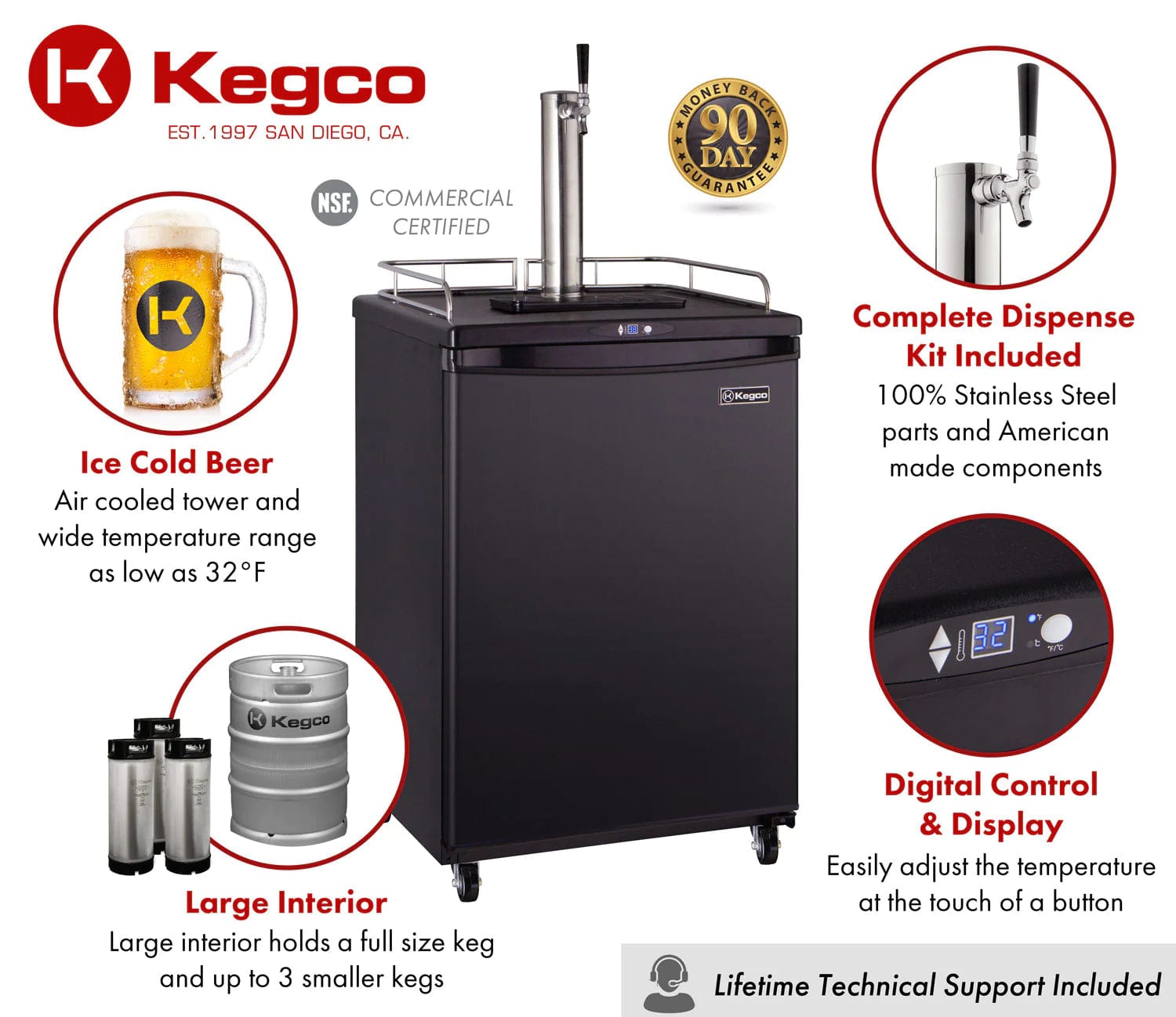 KEGCO Kegerator KEGCO 24" Wide Kombucha Black Commercial Kegerator - Z163B