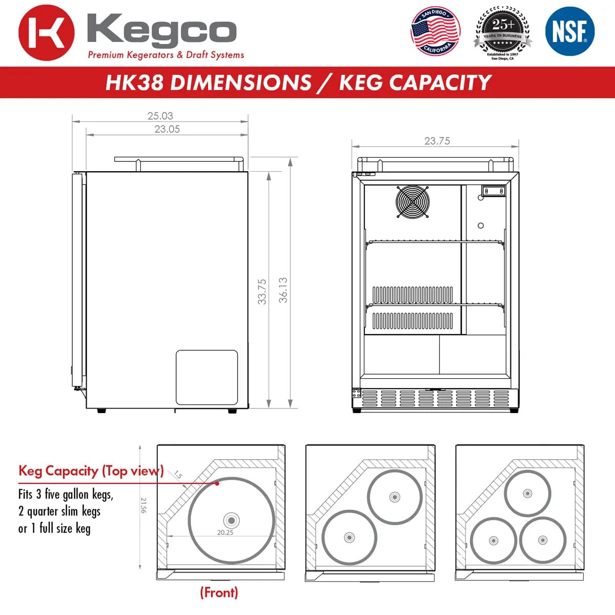 KEGCO Kegerator KEGCO 24" Wide Stainless Steel Built-in Right Hinge Kegerator with Kit-HK38BSU