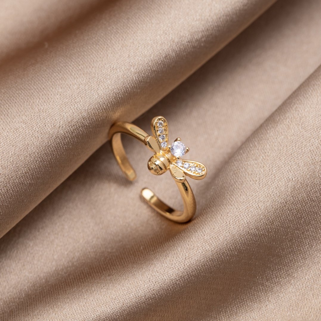 Laila crystal and gold bee ring