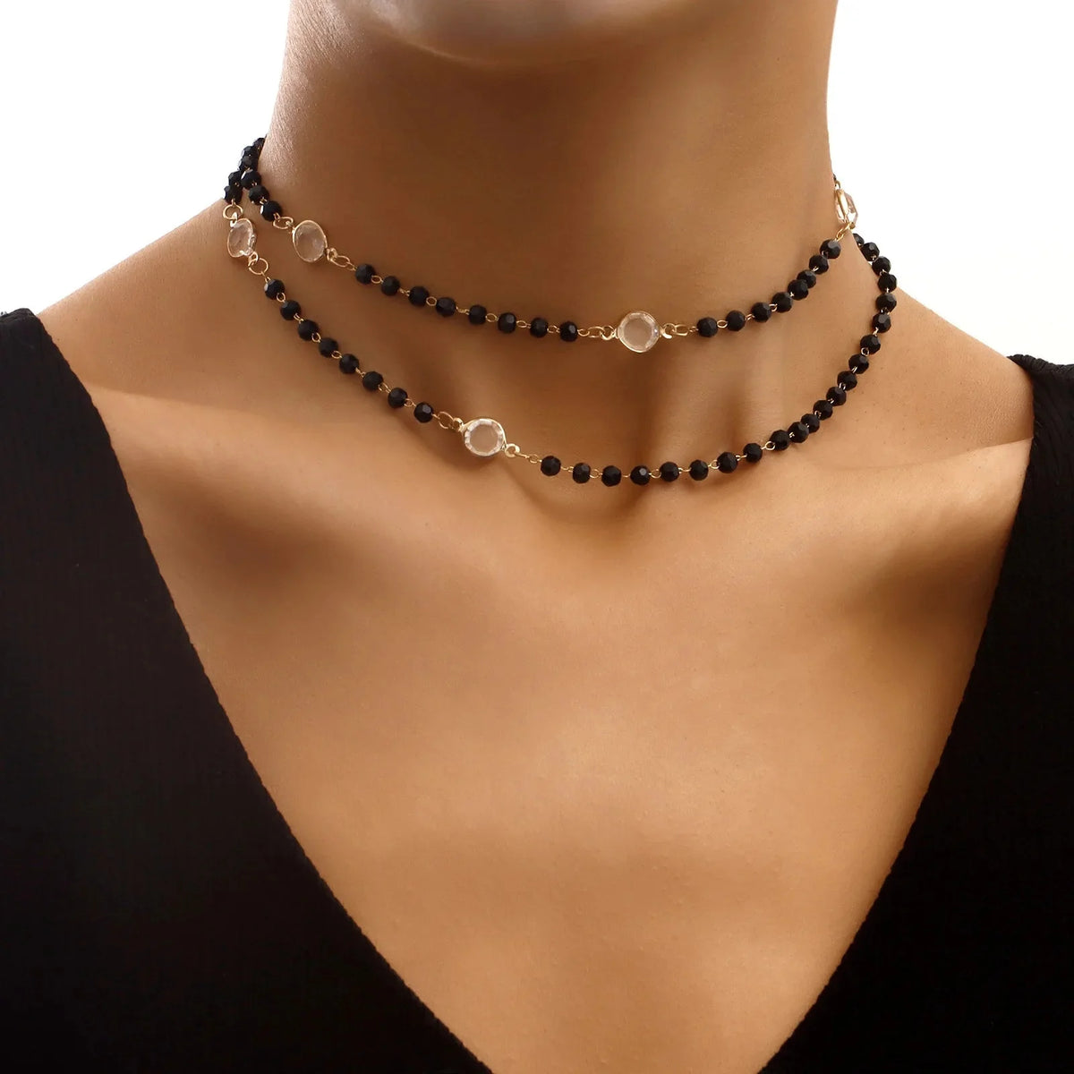 Layered black crystal necklace 437268