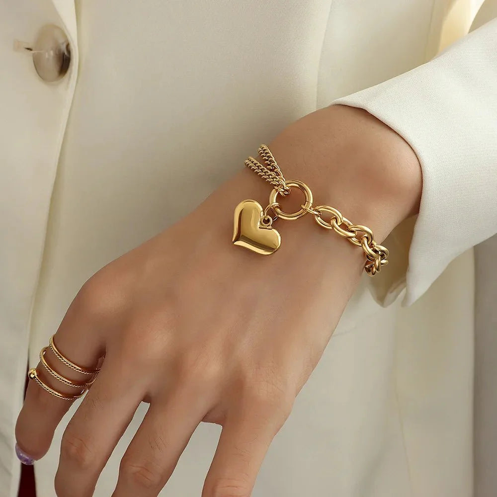 Layered chain and paperclip heart bracelet 552325