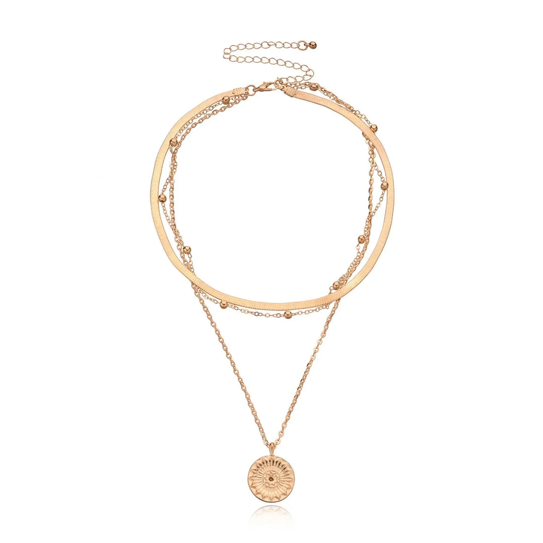 Layered Floral Pendant Herringbone & Dainty Necklaces Stack