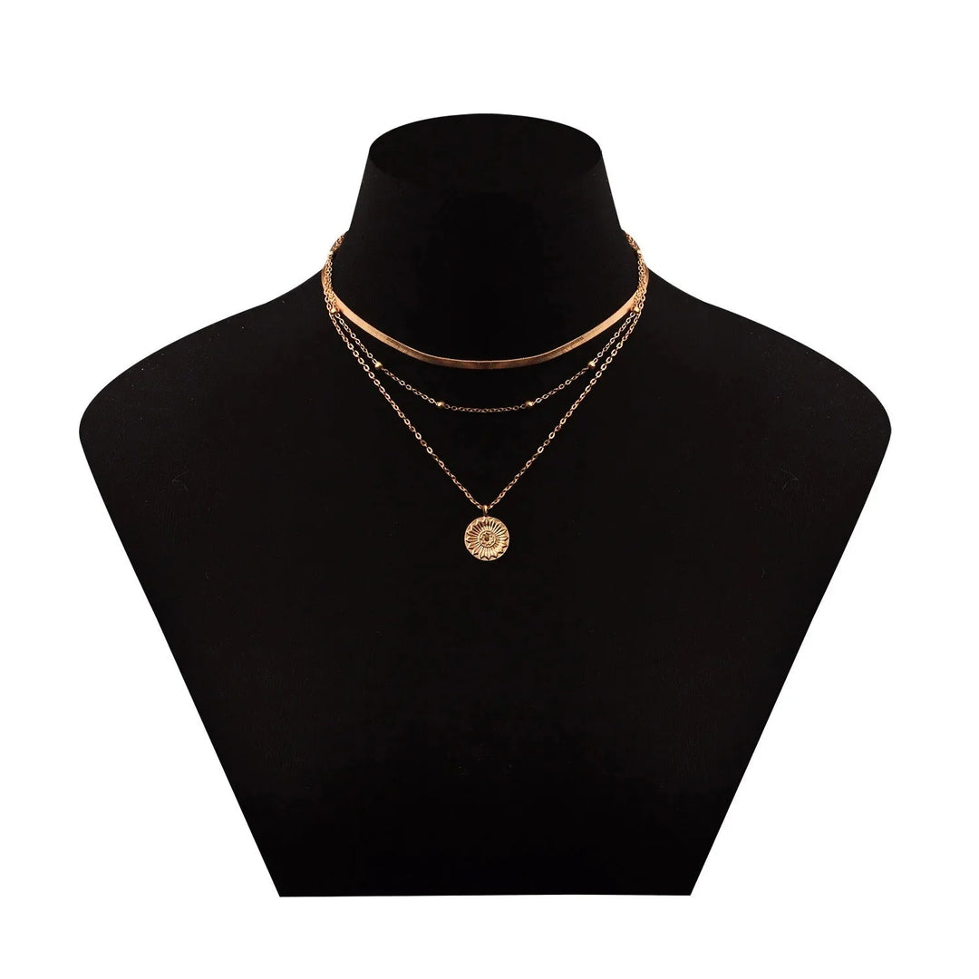 Layered Floral Pendant Herringbone & Dainty Necklaces Stack