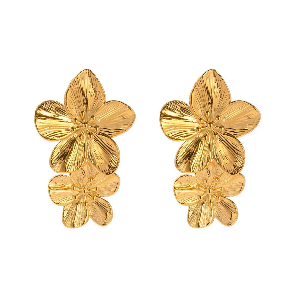 Layered hibiscus flower floral earrings 784014