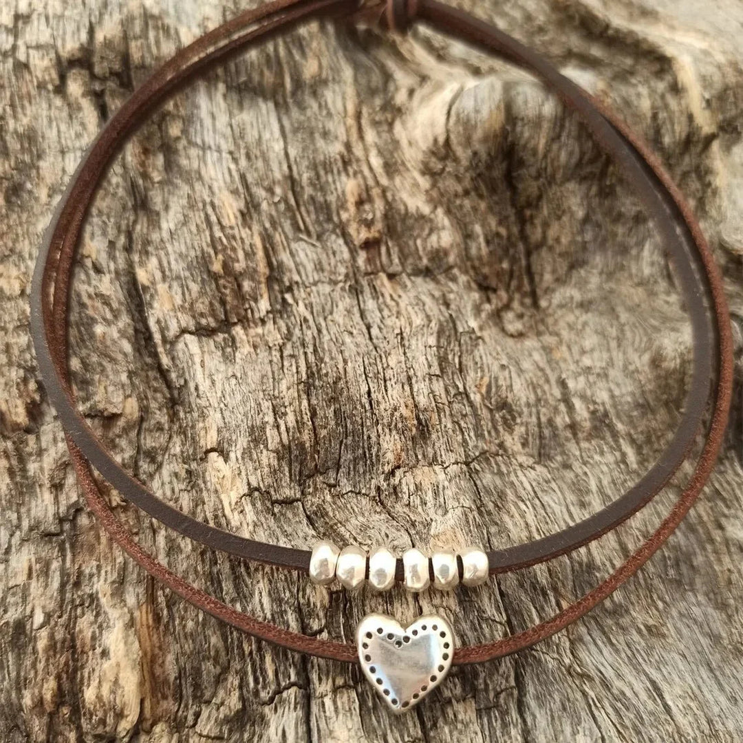 Leather Heart Choker Necklace