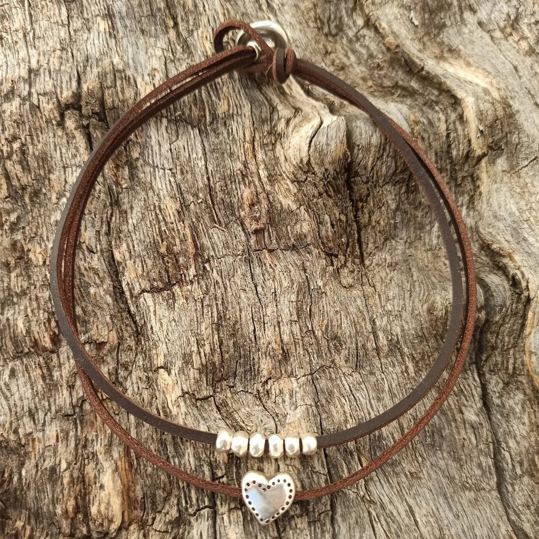 Leather Heart Choker Necklace