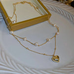 Load image into Gallery viewer, Layered Pearl and Heart Chain Necklace
