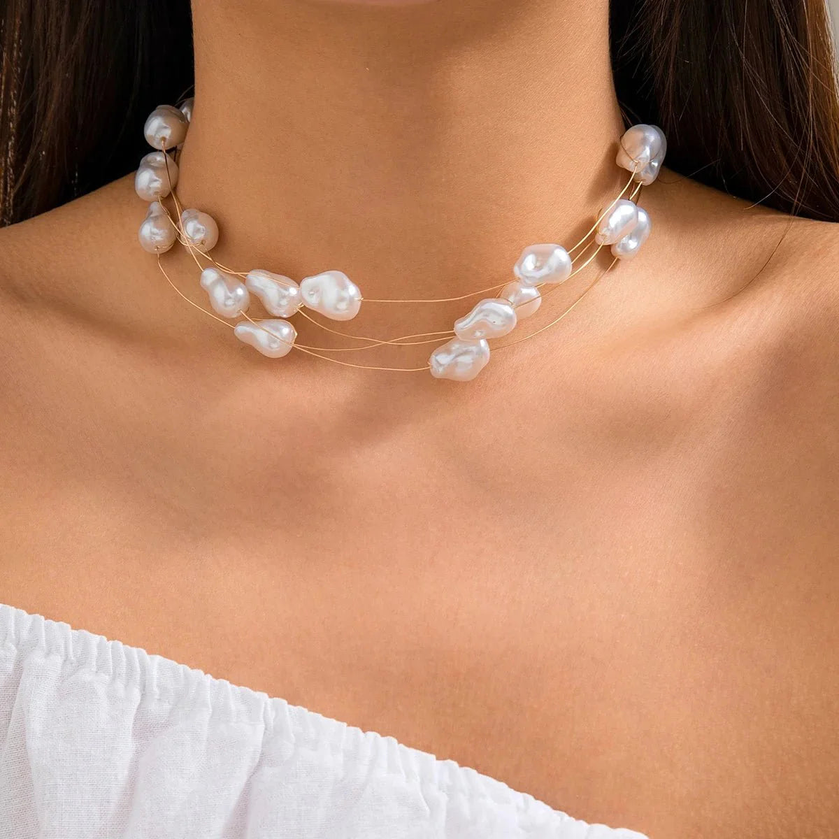 Layered strung pearls bracelet and necklace 679454
