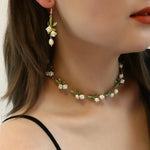 Load image into Gallery viewer, Lily of the Valley Pearl Choker Necklace, Bracelet, and Earrings Set
