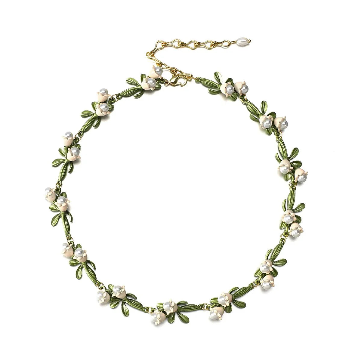 Lily of the valley pearl choker necklace bracelet and earrings set 948372